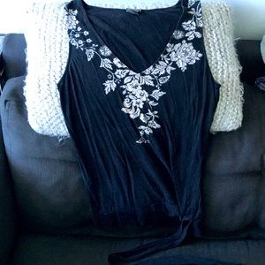 Ann Taylor silky tank with tie at bottom size S